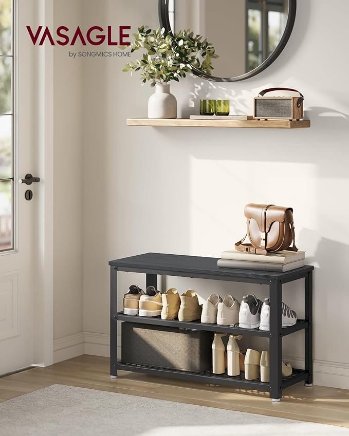 VASAGLE Shoe Bench Shoe Rack with 2 Grid Shelves Storage for Shoes 30 x 100 x 45 cm for Entryway, Hallway, Living Room, Metal Frame, Industrial Design, Greige-Black LBS078K01 2 VASAGLE Shoe Bench Shoe Rack with 2 Grid Shelves Storage for Shoes 30 x 100 x 45 cm for Entryway, Hallway, Living Room, Metal Frame, Industrial Design, Greige-Black LBS078K01 - Billede 2