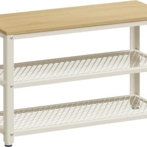 Skobænk, Skohylde, Skoorganisator, 30 x 73 x 45 cm, Eg Beige og Hvid