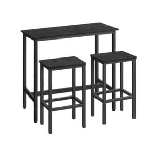 VASAGLE Dining Table Set, Bar Table and Stools, Breakfast Bar Table with 2 Bar Stools, Industrial Steel Frame, Ebony Black and Ink Black LBT218B56