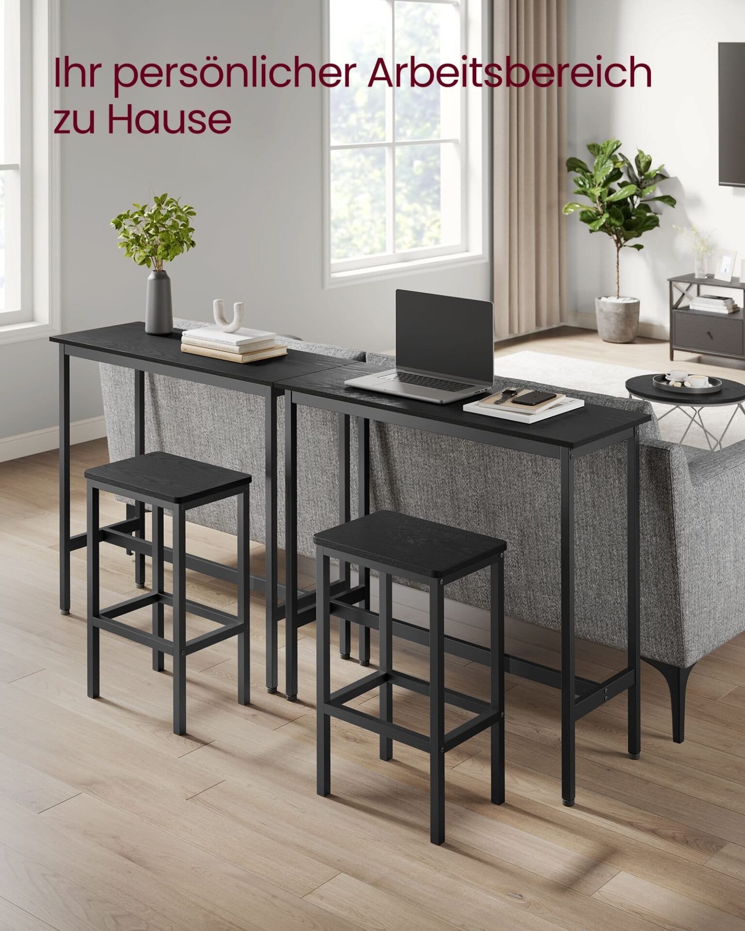 VASAGLE Dining Table Set, Bar Table and Stools, Breakfast Bar Table with 2 Bar Stools, Industrial Steel Frame, Ebony Black and Ink Black LBT218B56 4 VASAGLE Dining Table Set, Bar Table and Stools, Breakfast Bar Table with 2 Bar Stools, Industrial Steel Frame, Ebony Black and Ink Black LBT218B56 - Billede 4