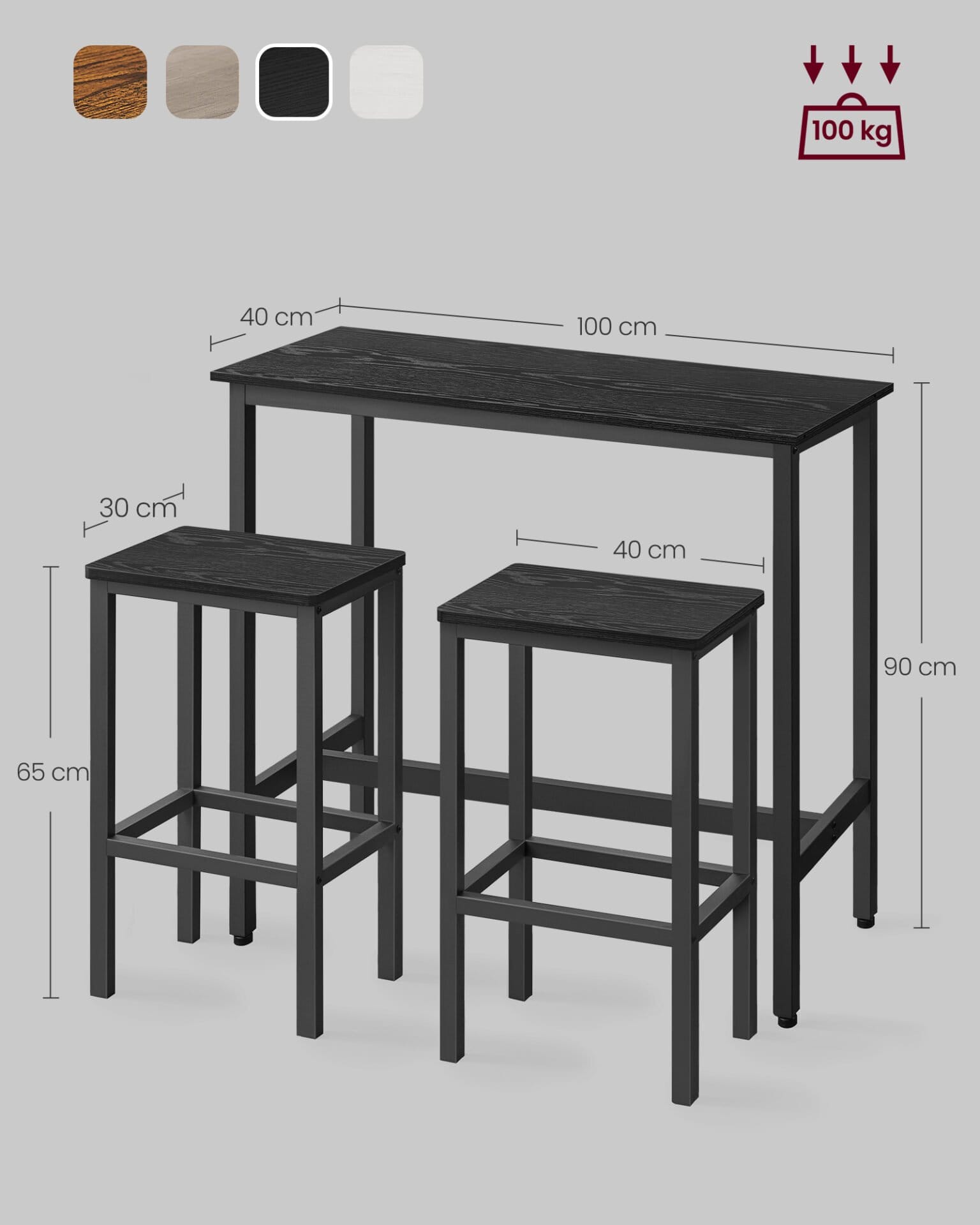 VASAGLE Dining Table Set, Bar Table and Stools, Breakfast Bar Table with 2 Bar Stools, Industrial Steel Frame, Ebony Black and Ink Black LBT218B56 7 VASAGLE Dining Table Set, Bar Table and Stools, Breakfast Bar Table with 2 Bar Stools, Industrial Steel Frame, Ebony Black and Ink Black LBT218B56 - Billede 7