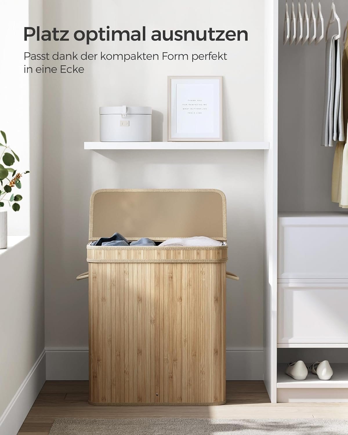Vasketøjskurv med låg, vasketøjskurv i bambus, 100 liter, naturlig beige 3 Vasketøjskurv med låg, vasketøjskurv i bambus, 100 liter, naturlig beige - Billede 3
