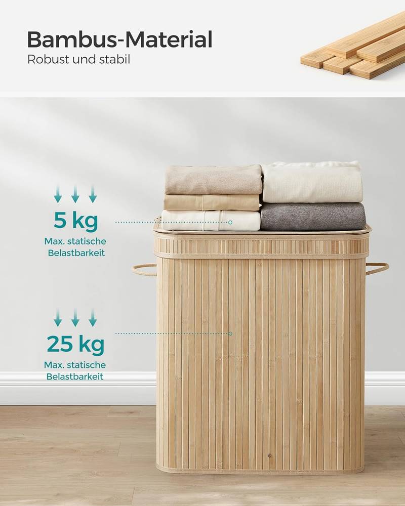 Vasketøjskurv med låg, vasketøjskurv i bambus, 100 liter, naturlig beige 7 Vasketøjskurv med låg, vasketøjskurv i bambus, 100 liter, naturlig beige - Billede 7