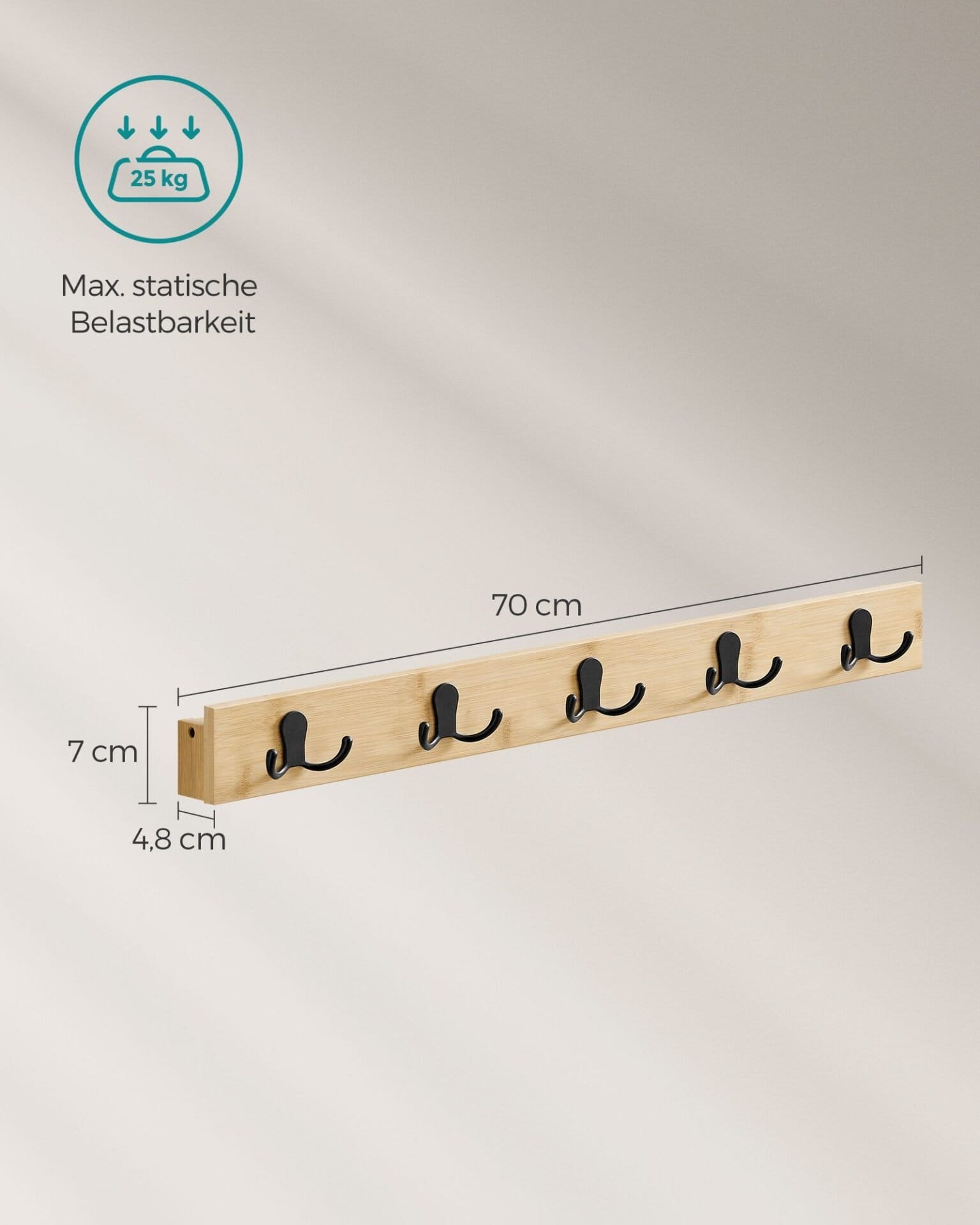 SONGMICS Wall Coat Rack, Wall Coat Rack with Shelf, 5 Double Metal Hooks, Space Saving, Bedroom Entrance, with 25 kg Capacity, Natural Beige LCR005N01 7 SONGMICS Wall Coat Rack, Wall Coat Rack with Shelf, 5 Double Metal Hooks, Space Saving, Bedroom Entrance, with 25 kg Capacity, Natural Beige LCR005N01 - Billede 7