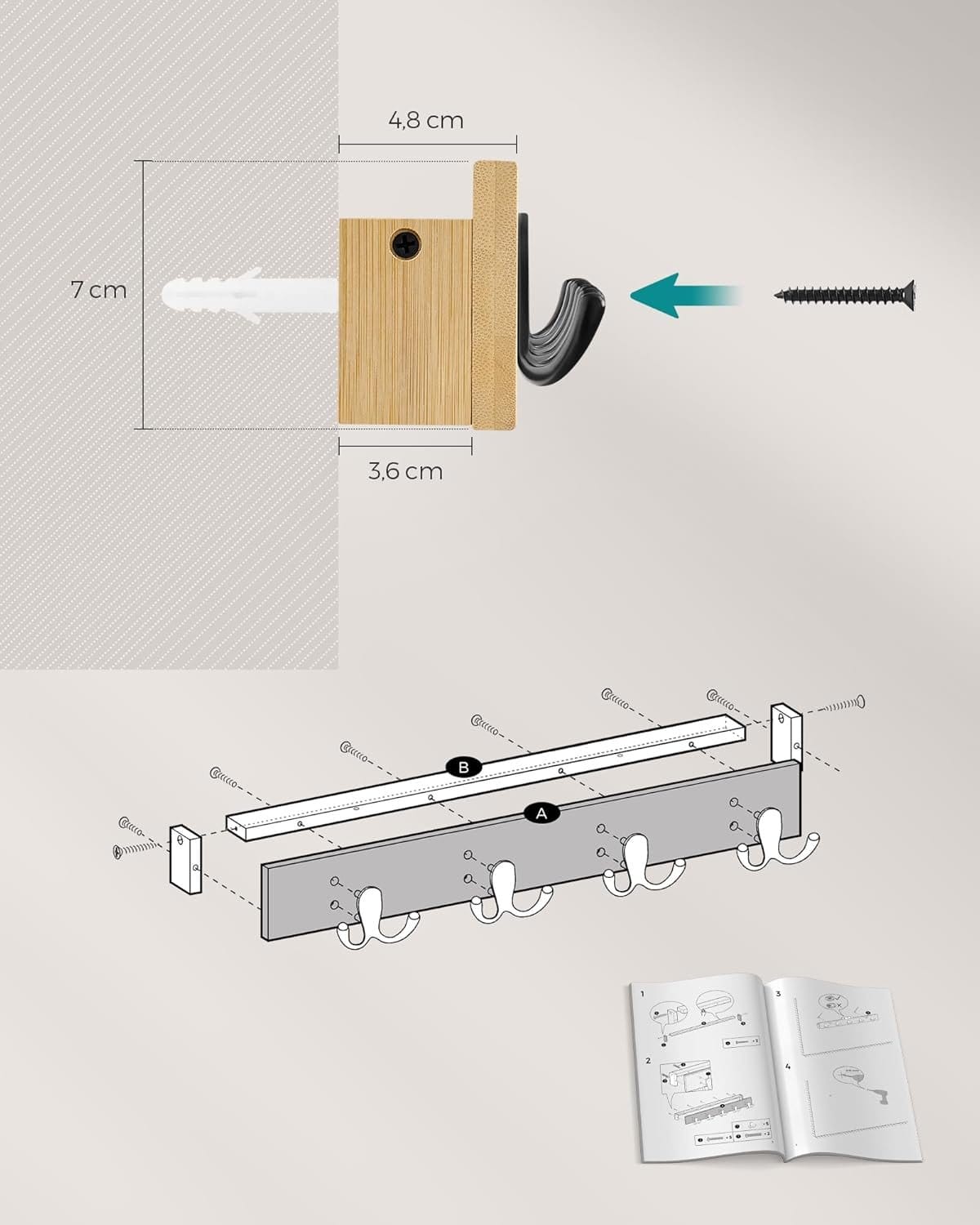 SONGMICS VASAGLE Wall Mounted Coat Rack, Coat Rack,LCR006N01 6 SONGMICS VASAGLE Wall Mounted Coat Rack, Coat Rack,LCR006N01 - Billede 6