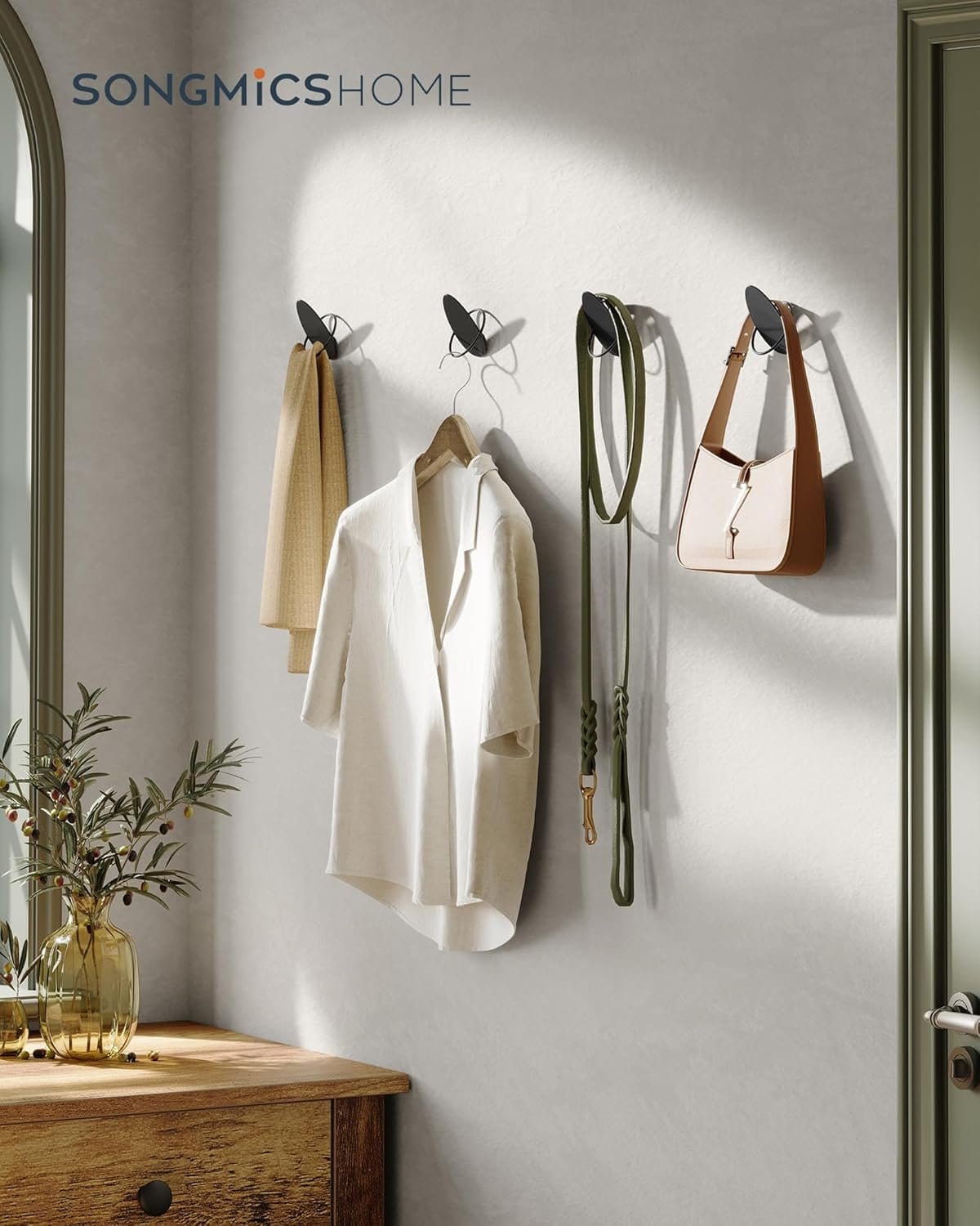 Knagerækker med 4 stk., vægkroge til ophængning af frakker og håndklæder, blæksort 2 Knagerækker med 4 stk., vægkroge til ophængning af frakker og håndklæder, blæksort - Billede 2