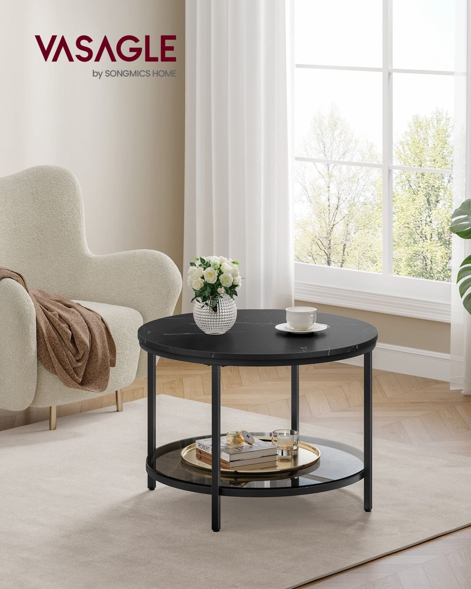 Sofabord, Stuebord, Sofacocktailbord, Marmor Sort og Blæksort 2 Sofabord, Stuebord, Sofacocktailbord, Marmor Sort og Blæksort - Billede 2