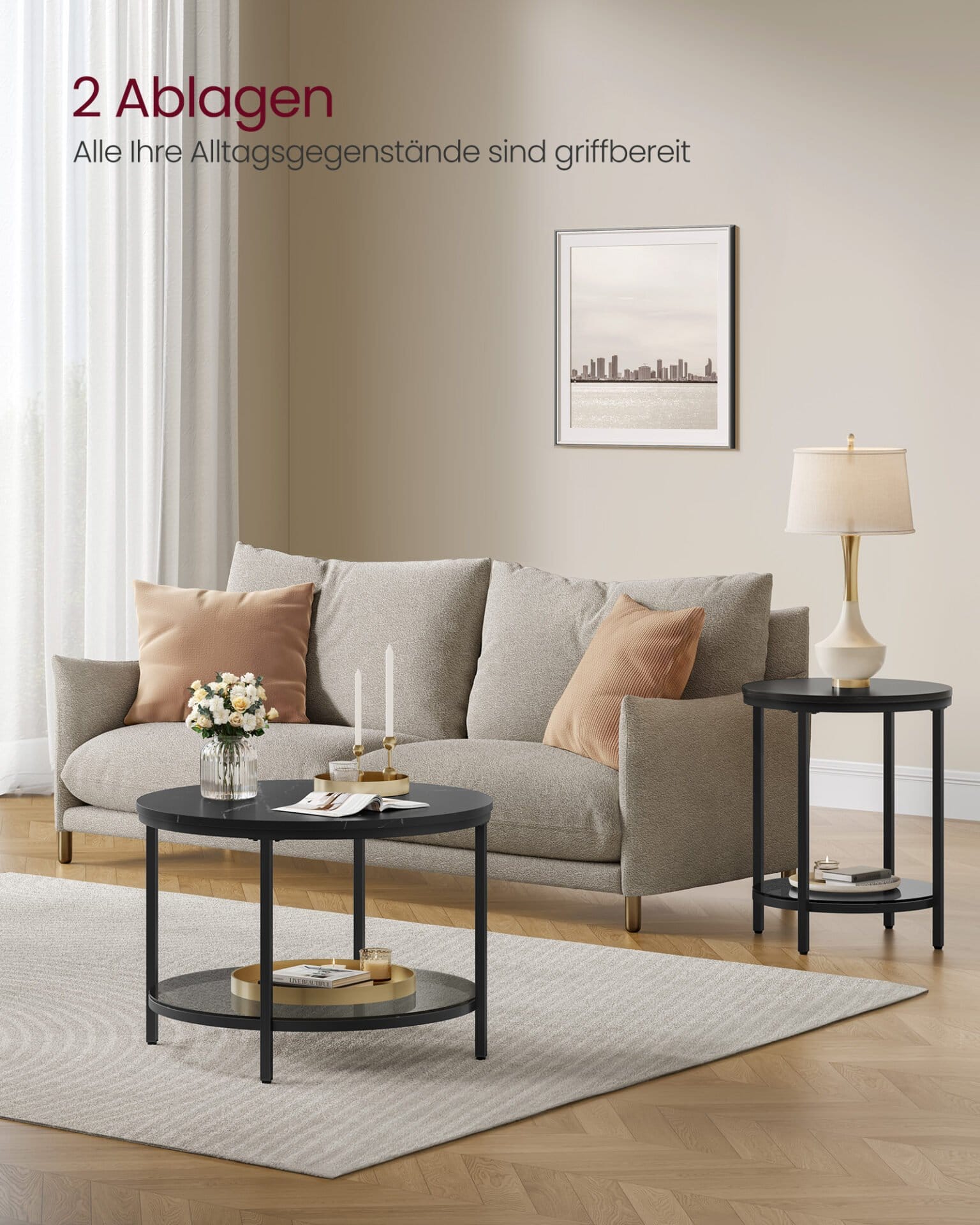 Sofabord, Stuebord, Sofacocktailbord, Marmor Sort og Blæksort 3 Sofabord, Stuebord, Sofacocktailbord, Marmor Sort og Blæksort - Billede 3