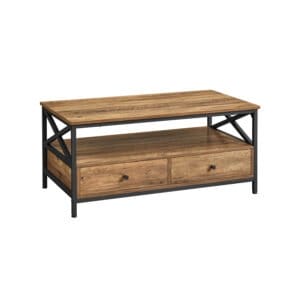 VASAGLE Coffee Table, Living Room Table, Sofa Table, with Drawers, X-Struts, Open Compartment, Industrial Design, Walnut Brown/Black LCT201B41