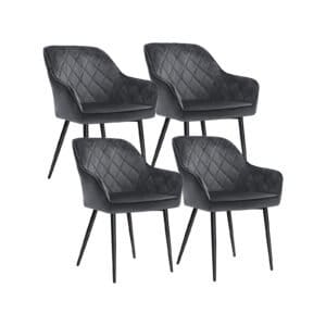 4 polstrede stole med armlæn, sædebredde 49 cm, metalben, grå