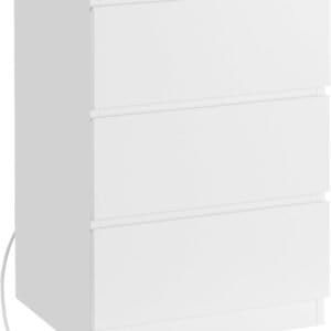 Natbord, Sidebord, 3 skuffer, 2 stikkontakter, 2 USB-porte, Cloud White