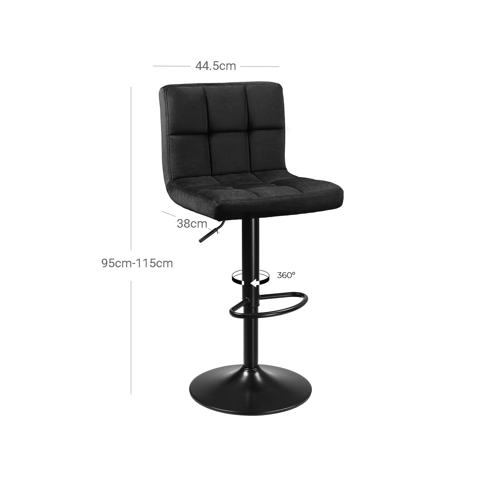 SONGMICS Bar Stools, Set of 2, Bar Chairs with Velvet Surface and Adjustable Height, Swivel Kitchen Stool with Backrest and Footrest, Metal, Black LJB014B01 7 SONGMICS Bar Stools, Set of 2, Bar Chairs with Velvet Surface and Adjustable Height, Swivel Kitchen Stool with Backrest and Footrest, Metal, Black LJB014B01 - Billede 7