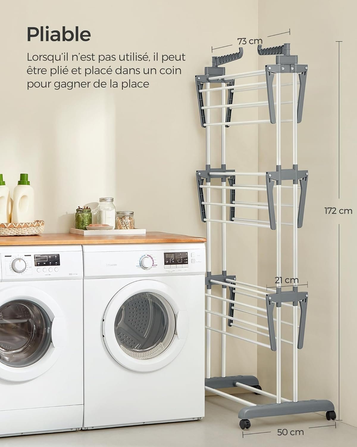 SONGMICS LLR701W01 Portable Clothes Airer with Wheels Levels