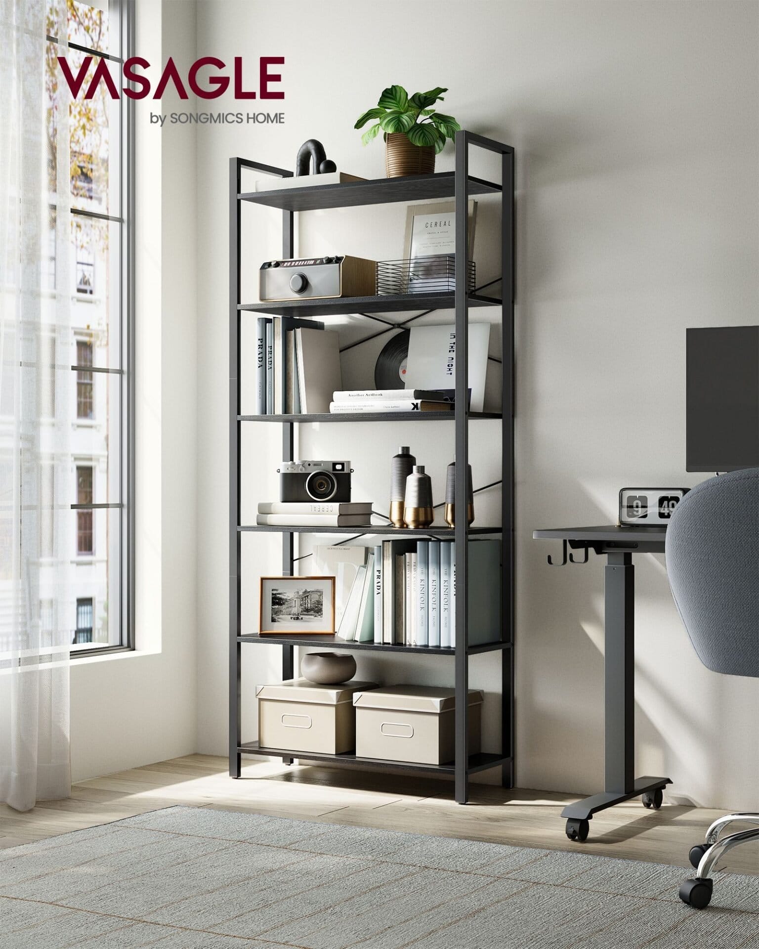 VASAGLE 6-Tier Tall Bookshelf, Large Bookcase, Steel Frame, Freestanding Shelf Unit for Living Room, Bedroom, Home Office, Study, 30 x 80 x 186 cm, Industrial, Ebony Black and Ink Black LLS082B56 2 VASAGLE 6-Tier Tall Bookshelf, Large Bookcase, Steel Frame, Freestanding Shelf Unit for Living Room, Bedroom, Home Office, Study, 30 x 80 x 186 cm, Industrial, Ebony Black and Ink Black LLS082B56 - Billede 2