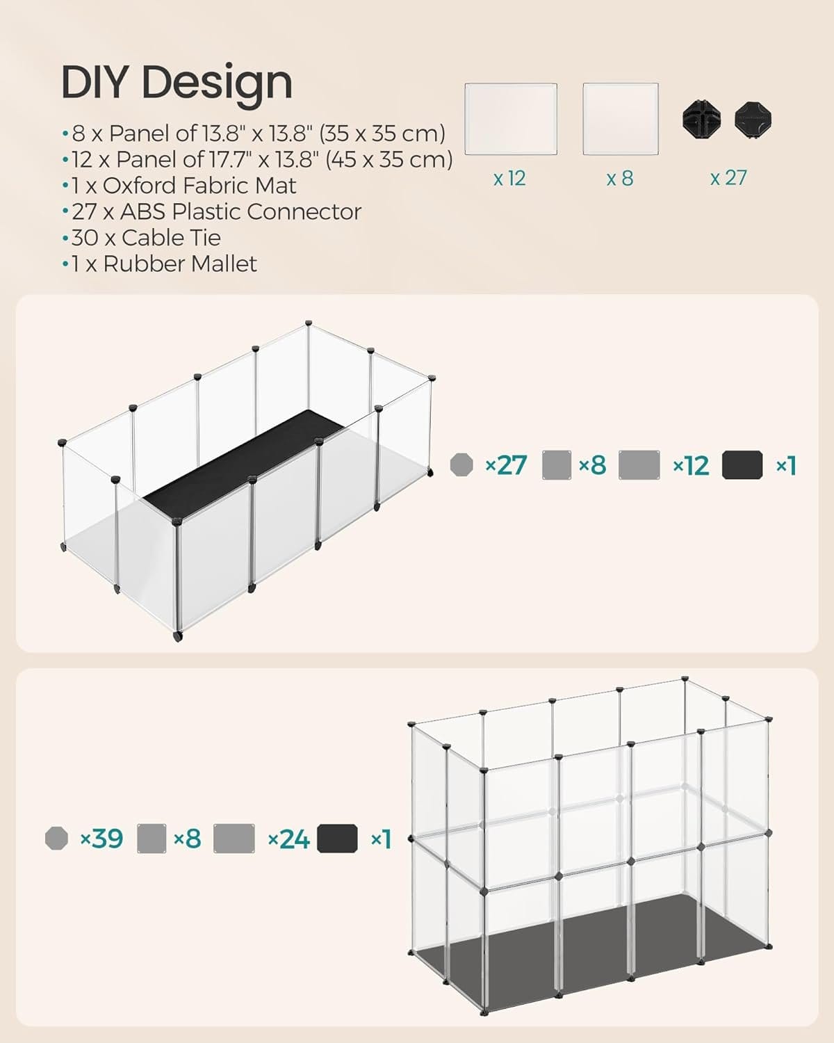 Kæledyrskravlegård med gulv, indhegning til små dyr, 143 x 73 x 46 cm, hvid 5 Kæledyrskravlegård med gulv, indhegning til små dyr, 143 x 73 x 46 cm, hvid - Billede 5