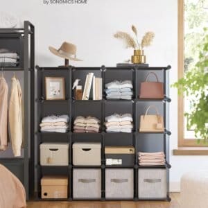 SONGMICS 15 Cube Storage Unit, Modular Organizer, Plastic Shelf, Closet Divider, Shoe Storage, for Bedroom, Office, 153 x 31 x 153 cm, Grey LPC442G01