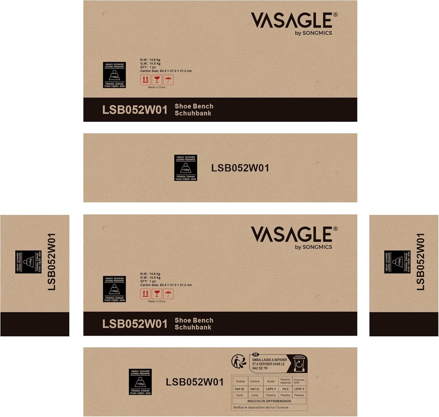 VASAGLE Shoe Bench, Shoe Rack, Entryway Furniture, Inner Storage Under The Lid, PU Pockets, Convenient Handles, for Entryway, Living Room, Bedroom, Rustic Brown and Ink Black ULSB052K01 7 VASAGLE Shoe Bench, Shoe Rack, Entryway Furniture, Inner Storage Under The Lid, PU Pockets, Convenient Handles, for Entryway, Living Room, Bedroom, Rustic Brown and Ink Black ULSB052K01 - Billede 7