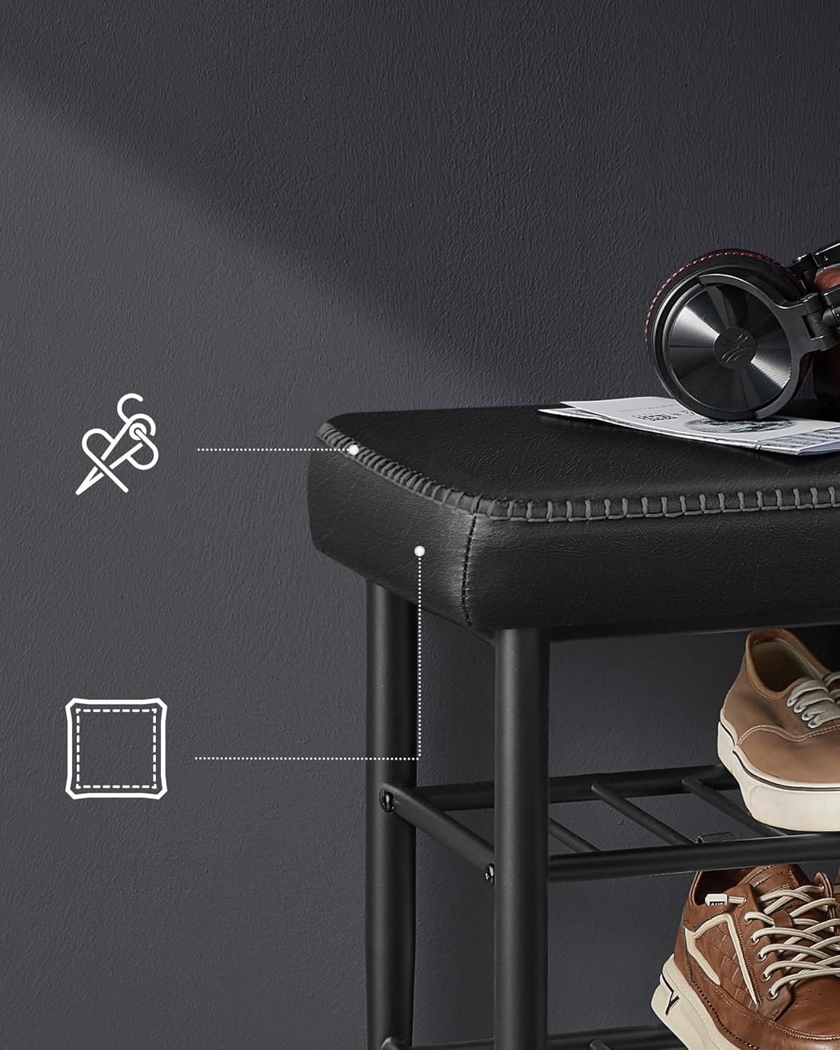 VASAGLE Shoe Bench Wall Coat Rack Set, Coat Rack with Mirror, 8 Double Hooks, Shoe Cabinet with Adjustable Shelves, Double Doors, Bench, Removable Seat Padding, 82 cm Wide, Cloud White LSC010W01 4 VASAGLE Shoe Bench Wall Coat Rack Set, Coat Rack with Mirror, 8 Double Hooks, Shoe Cabinet with Adjustable Shelves, Double Doors, Bench, Removable Seat Padding, 82 cm Wide, Cloud White LSC010W01 - Billede 4