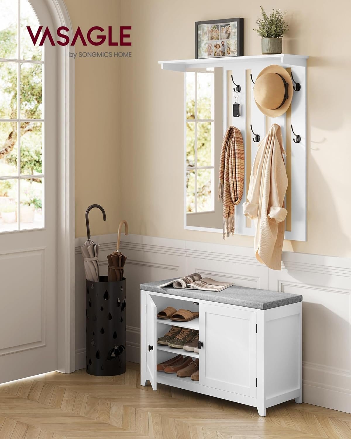 VASAGLE Shoe Bench, Shoe Rack with 2 Mesh Shelves, Shoe Storage Rack, 30 x 73 x 45 cm, for Entryway, Hallway, Living Room, Metal Frame, Black Ebony LBS073B06 2 VASAGLE Shoe Bench, Shoe Rack with 2 Mesh Shelves, Shoe Storage Rack, 30 x 73 x 45 cm, for Entryway, Hallway, Living Room, Metal Frame, Black Ebony LBS073B06 - Billede 2