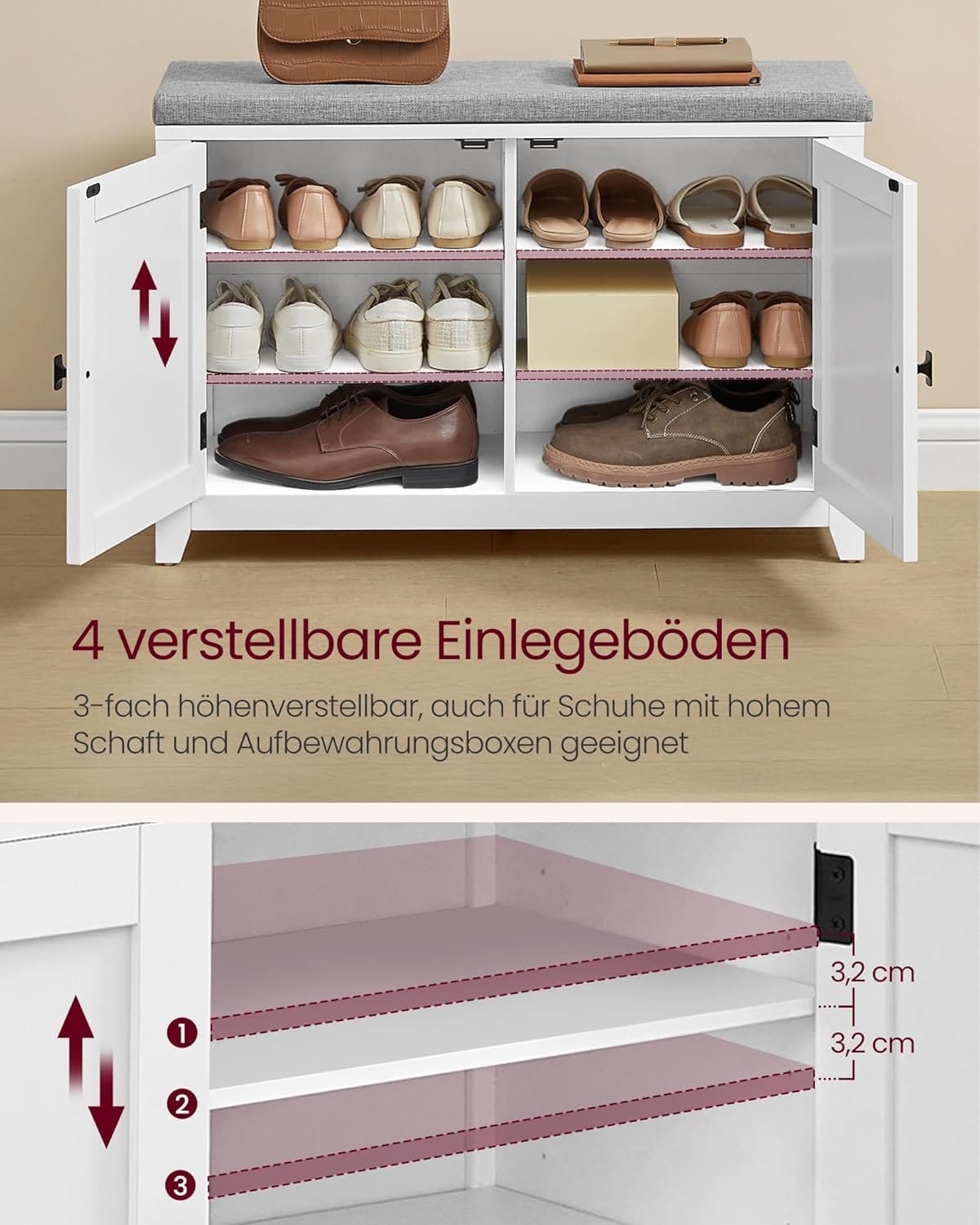 VASAGLE Shoe Bench, Shoe Rack with 2 Mesh Shelves, Shoe Storage Rack, 30 x 73 x 45 cm, for Entryway, Hallway, Living Room, Metal Frame, Black Ebony LBS073B06 5 VASAGLE Shoe Bench, Shoe Rack with 2 Mesh Shelves, Shoe Storage Rack, 30 x 73 x 45 cm, for Entryway, Hallway, Living Room, Metal Frame, Black Ebony LBS073B06 - Billede 5
