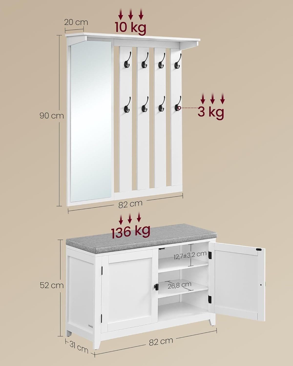 VASAGLE Shoe Bench, Shoe Rack with 2 Mesh Shelves, Shoe Storage Rack, 30 x 73 x 45 cm, for Entryway, Hallway, Living Room, Metal Frame, Black Ebony LBS073B06 6 VASAGLE Shoe Bench, Shoe Rack with 2 Mesh Shelves, Shoe Storage Rack, 30 x 73 x 45 cm, for Entryway, Hallway, Living Room, Metal Frame, Black Ebony LBS073B06 - Billede 6