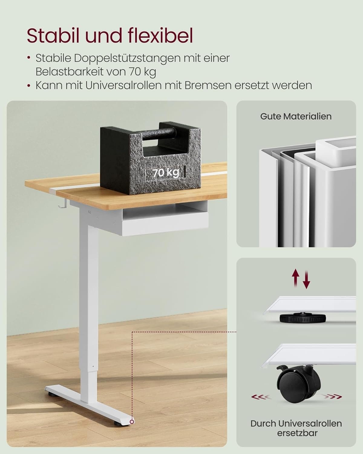 Elektrisk skrivebord, 60 x 140 x (72-120), Fuldt justerbart, med skærmstativ, krog, Cloud White 6 Elektrisk skrivebord, 60 x 140 x (72-120), Fuldt justerbart, med skærmstativ, krog, Cloud White - Billede 6