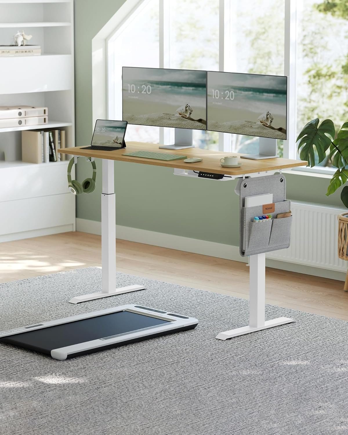 VASAGLE LSD172X01 Height-adjustable desk electric, particle board, steel, Oxford fabric, vintage brown, 120 cm 2 VASAGLE LSD172X01 Height-adjustable desk electric, particle board, steel, Oxford fabric, vintage brown, 120 cm - Billede 2