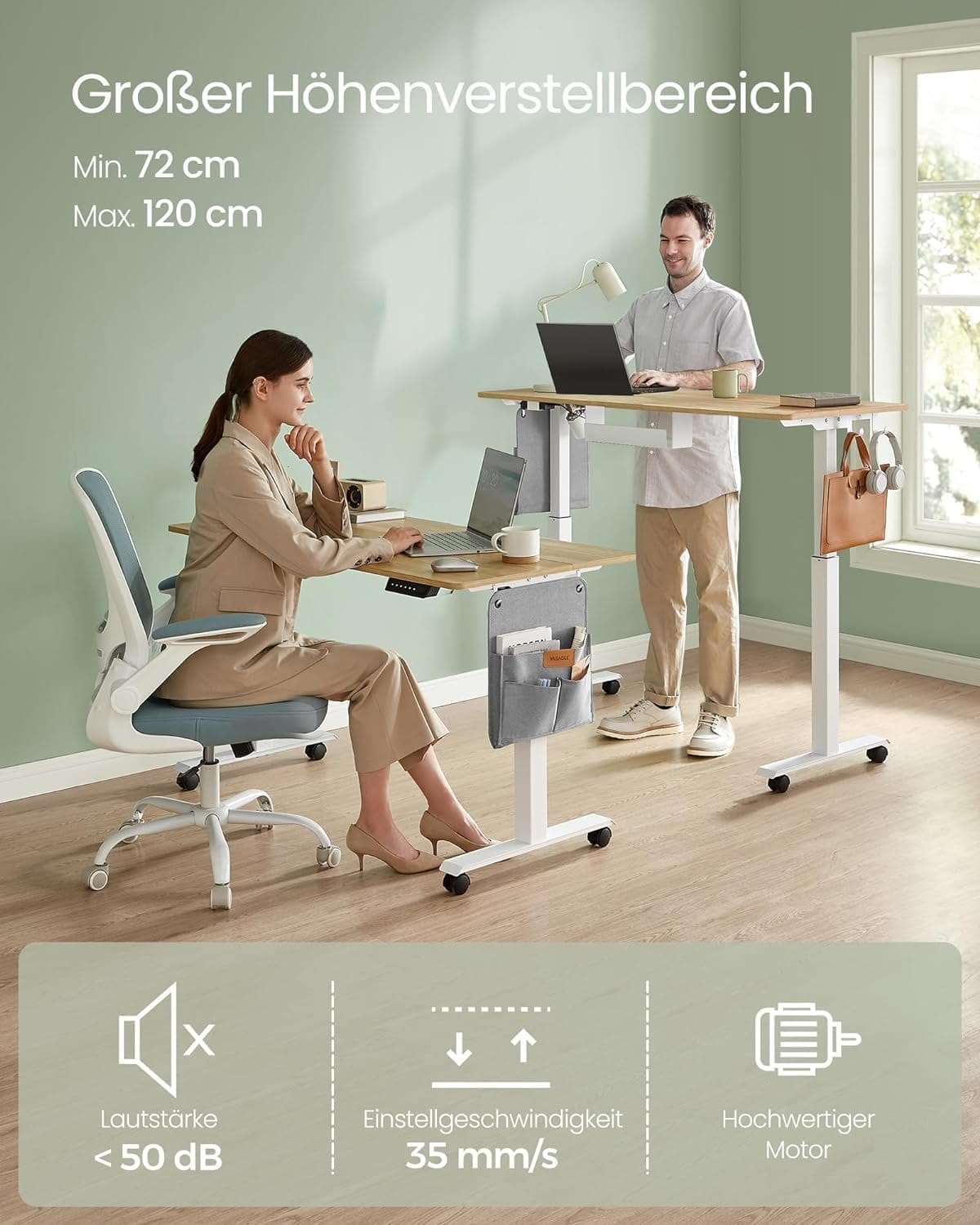 VASAGLE LSD172X01 Height-adjustable desk electric, particle board, steel, Oxford fabric, vintage brown, 120 cm 4 VASAGLE LSD172X01 Height-adjustable desk electric, particle board, steel, Oxford fabric, vintage brown, 120 cm - Billede 4