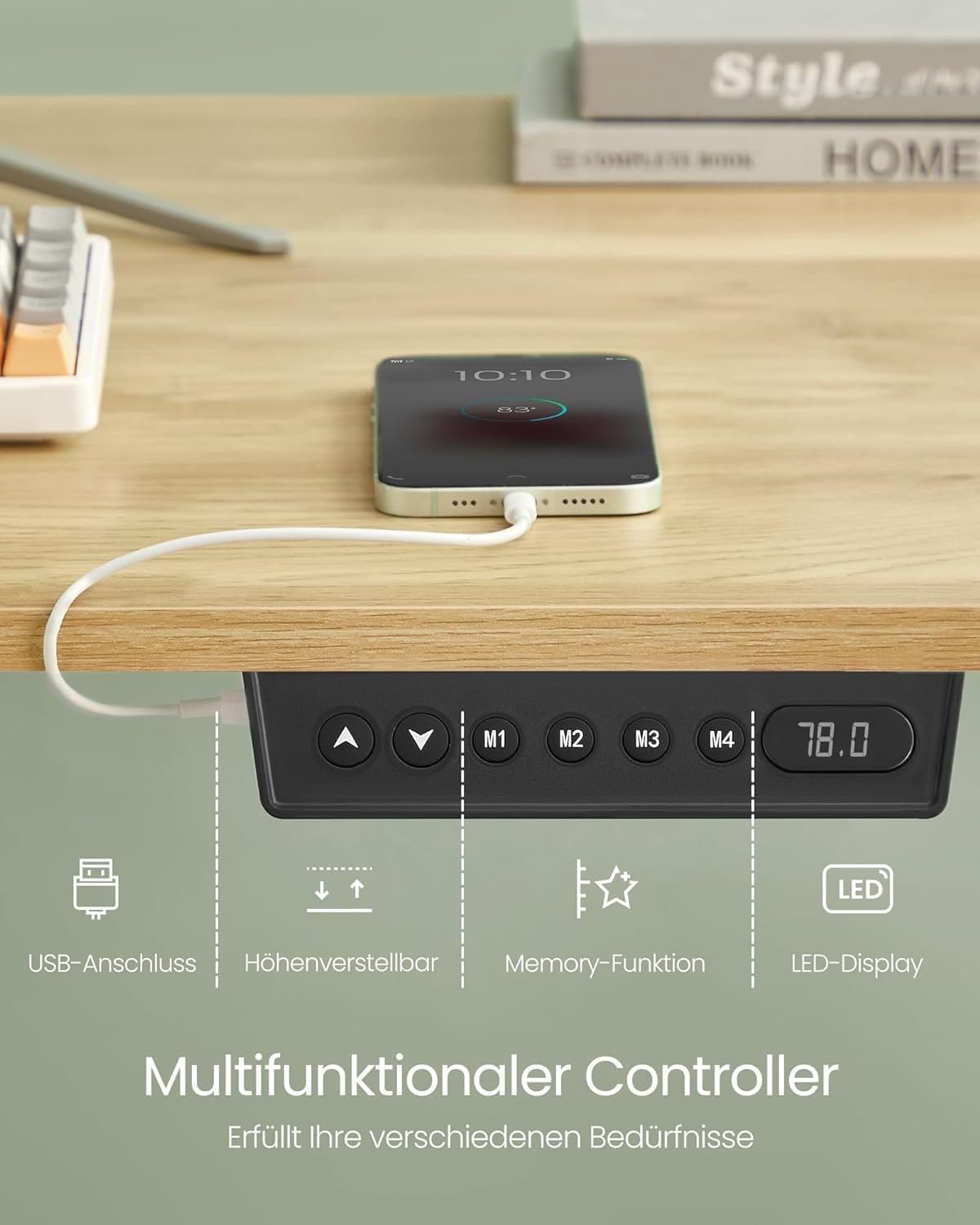 VASAGLE LSD172X01 Height-adjustable desk electric, particle board, steel, Oxford fabric, vintage brown, 120 cm 5 VASAGLE LSD172X01 Height-adjustable desk electric, particle board, steel, Oxford fabric, vintage brown, 120 cm - Billede 5