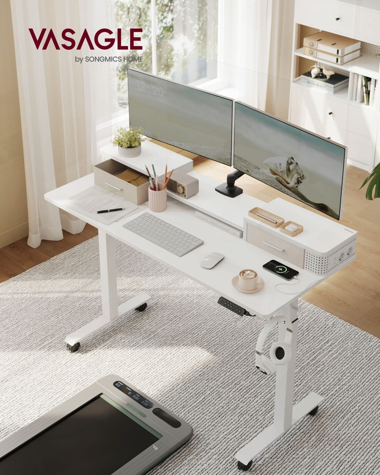 VASAGLE LSD184N01 Height-Adjustable Electric Desk, 60 x 140 x (72-120), Fully Adjustable, with Monitor Stand, Hook, Memory Function, Straw Yellow 2 VASAGLE LSD184N01 Height-Adjustable Electric Desk, 60 x 140 x (72-120), Fully Adjustable, with Monitor Stand, Hook, Memory Function, Straw Yellow - Billede 2