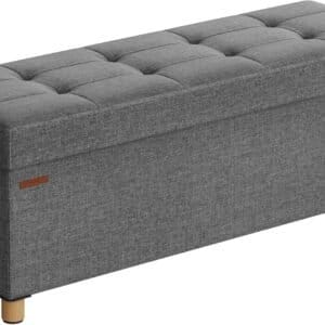 Opbevaringsskammel, foldbar puf, fodstøtte, 38 x 110 x 40 cm, med opbevaring, skifergrå
