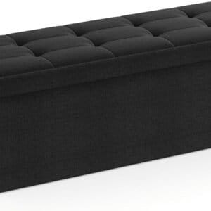 Skammel med opbevaringsplads, foldbar bænk, 38 x 110 x 38 cm fodskammel, opbevaringsboks, blæksort