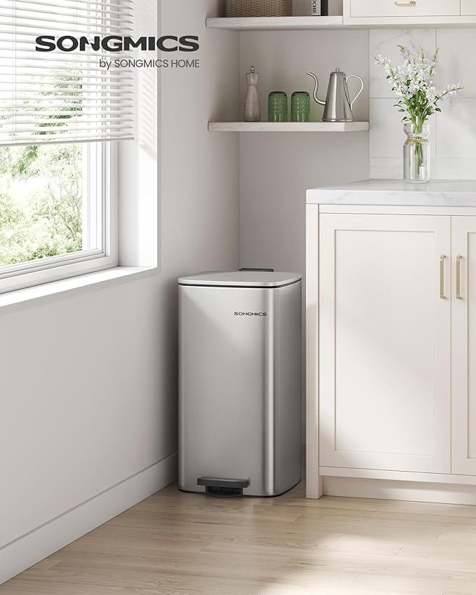 SONGMICS LTB593E01 30 Litre Steel Pedal Bin with Inner Bucket, Soft Close and Hold Open, Metallic Silver LTB593E01 2 SONGMICS LTB593E01 30 Litre Steel Pedal Bin with Inner Bucket, Soft Close and Hold Open, Metallic Silver LTB593E01 - Billede 2