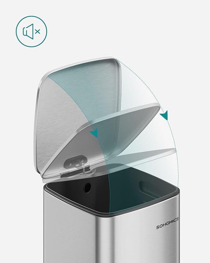 SONGMICS LTB593E01 30 Litre Steel Pedal Bin with Inner Bucket, Soft Close and Hold Open, Metallic Silver LTB593E01 6 SONGMICS LTB593E01 30 Litre Steel Pedal Bin with Inner Bucket, Soft Close and Hold Open, Metallic Silver LTB593E01 - Billede 6