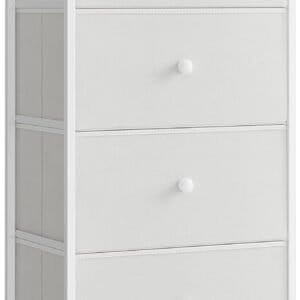 SONGMICS Chest of Drawers Bedroom, Drawer Storage Unit, Dresser with 4 Fabric Drawers, Metal Frame, Tall and Slim, for Closet, White and Oak LTS314W57