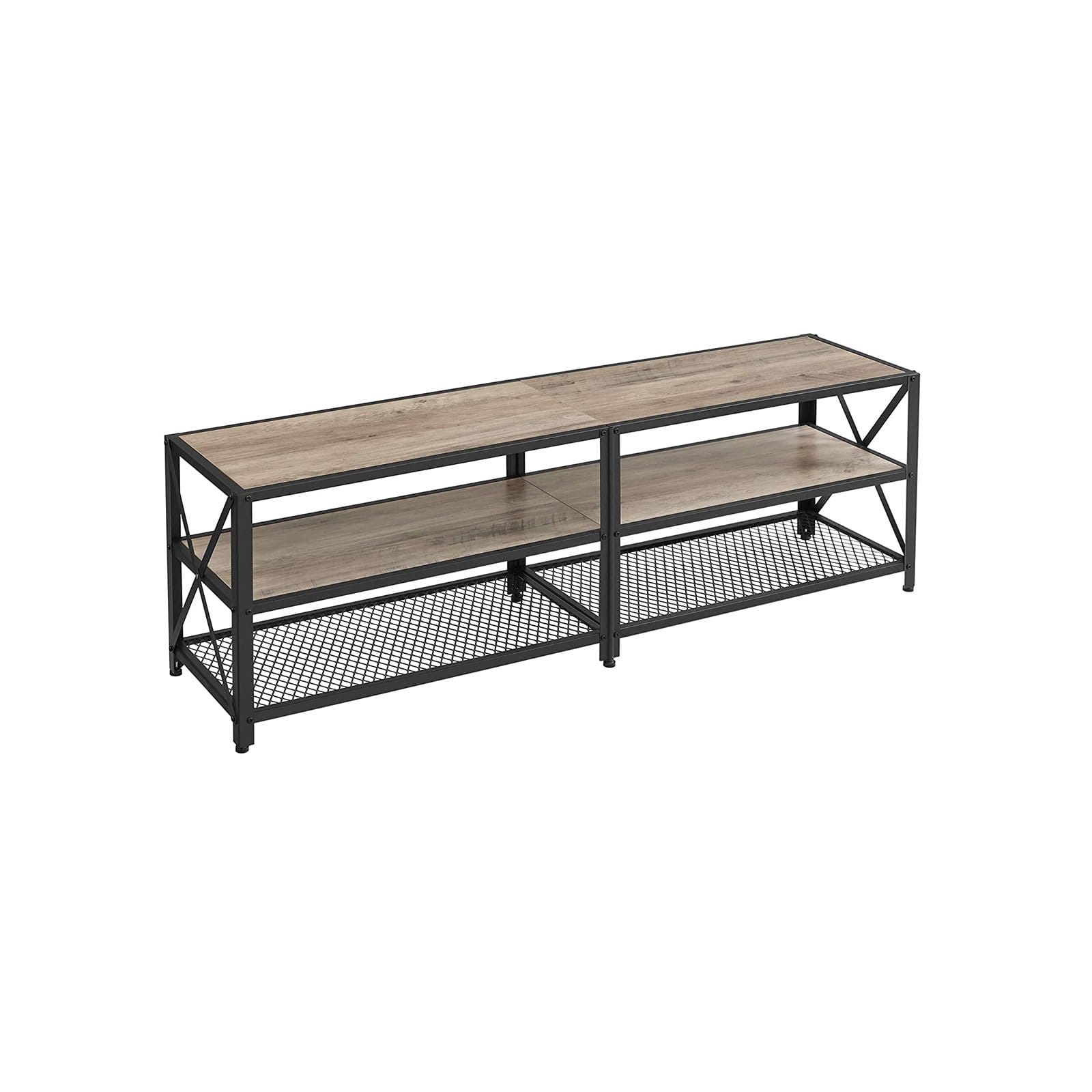 VASAGLE TV Stand for TV up to 65 Inches, TV Table, Entertainment Center, 3-Tier TV Console, Steel Frame, Industrial Style, for Living Room, Greige and Black ULTV094B02 1 VASAGLE TV Stand for TV up to 65 Inches, TV Table, Entertainment Center, 3-Tier TV Console, Steel Frame, Industrial Style, for Living Room, Greige and Black ULTV094B02
