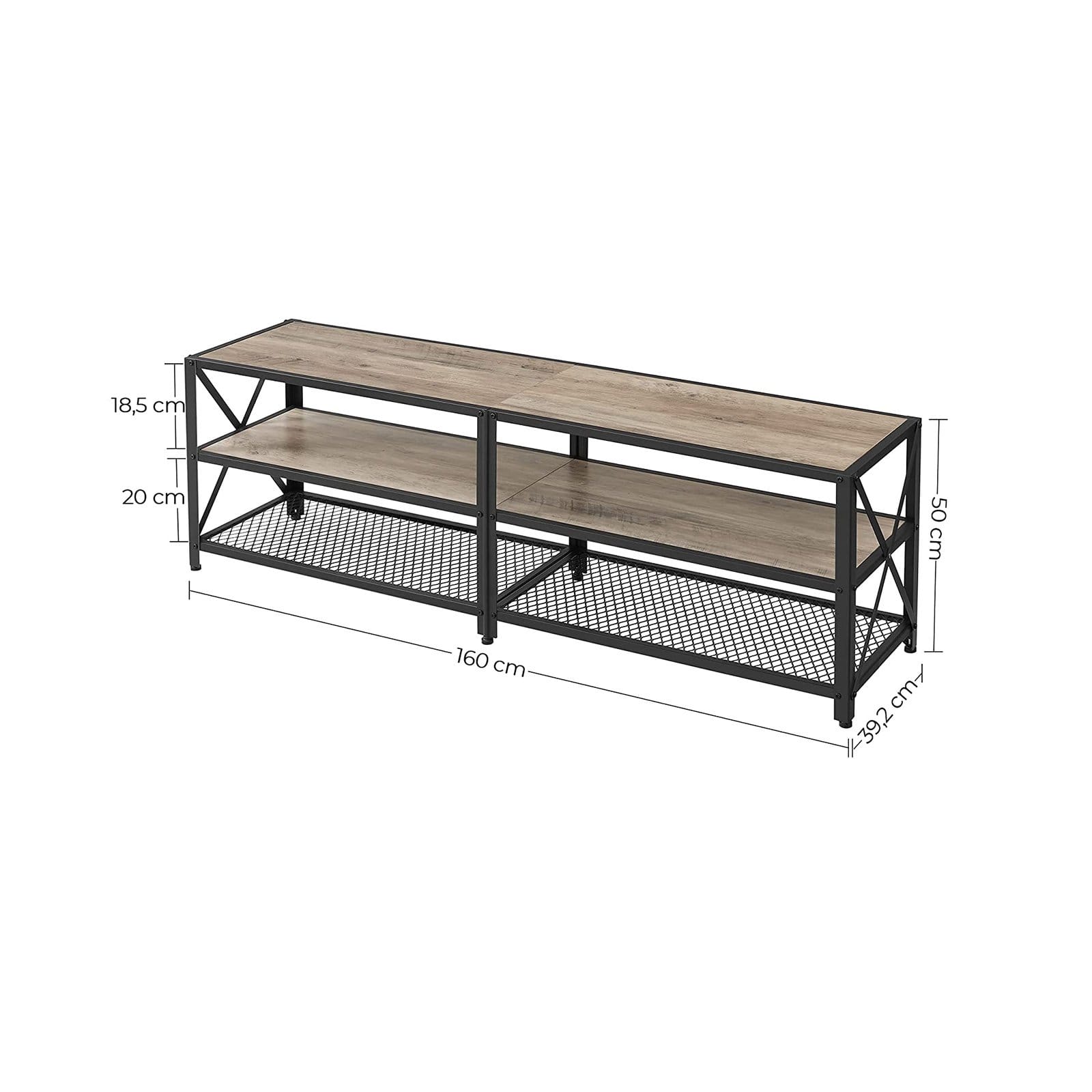 VASAGLE TV Stand for TV up to 65 Inches, TV Table, Entertainment Center, 3-Tier TV Console, Steel Frame, Industrial Style, for Living Room, Greige and Black ULTV094B02 7 VASAGLE TV Stand for TV up to 65 Inches, TV Table, Entertainment Center, 3-Tier TV Console, Steel Frame, Industrial Style, for Living Room, Greige and Black ULTV094B02 - Billede 7