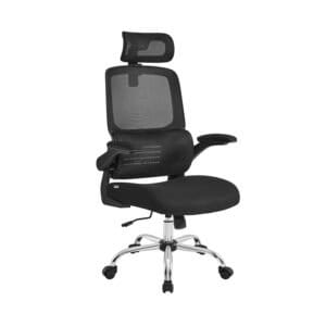Kontorstol, skrivebordsstol, ergonomisk, foldbare armlæn, høj ryglæn, blæksort