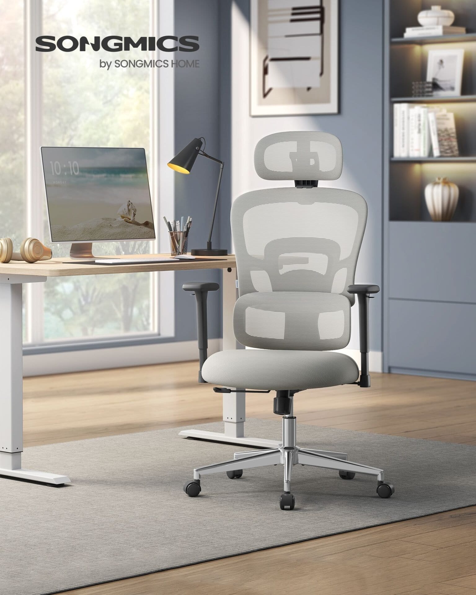 SONGMICS Office Chair with Folding Armrests, Mesh Desk Chair, Ergonomic Computer Chair, 360° Swivel Chair, Adjustable Lumbar Support, Space Saving 2 SONGMICS Office Chair with Folding Armrests, Mesh Desk Chair, Ergonomic Computer Chair, 360° Swivel Chair, Adjustable Lumbar Support, Space Saving - Billede 2
