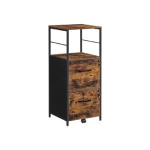 VASAGLE Filing Cabinet for Home Office, File Cabinet with 2 Drawers, Open Shelf, Steel Frame, for A4 and Letter Sized Files, Printer Stand, Industrial, Rustic Brown and Black OFC045B01