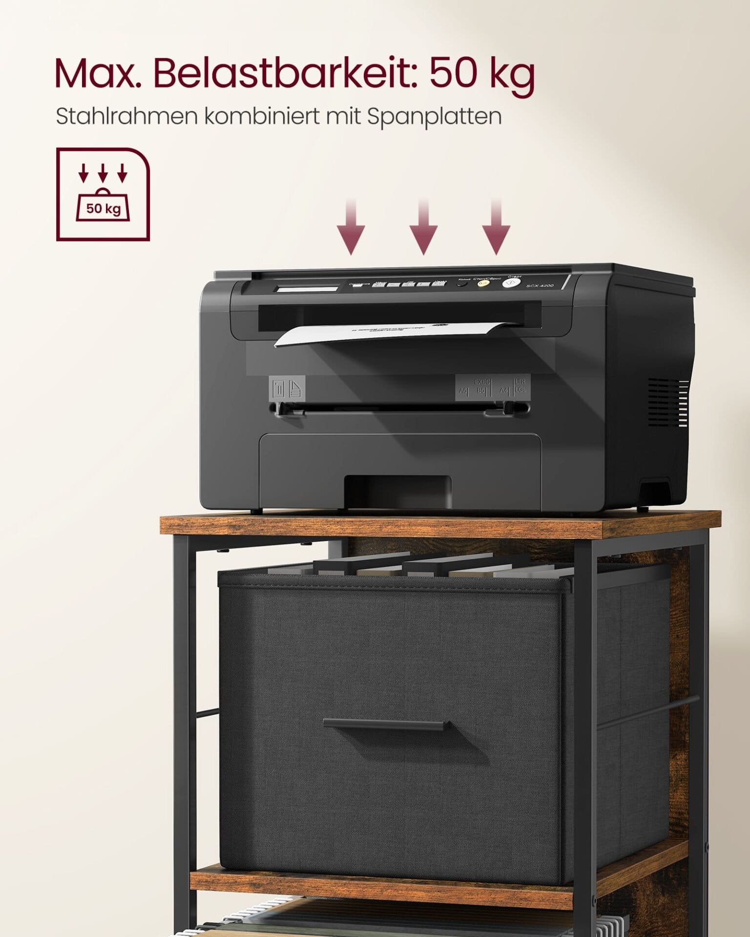 VASAGLE Filing Cabinet with 3 Drawers, Printer Stander, for A4, Letter-Size Files, Hanging File Folders, File Storage Box, Home Office, Rustic Brown and Ink Black OFC058B01 3 VASAGLE Filing Cabinet with 3 Drawers, Printer Stander, for A4, Letter-Size Files, Hanging File Folders, File Storage Box, Home Office, Rustic Brown and Ink Black OFC058B01 - Billede 3