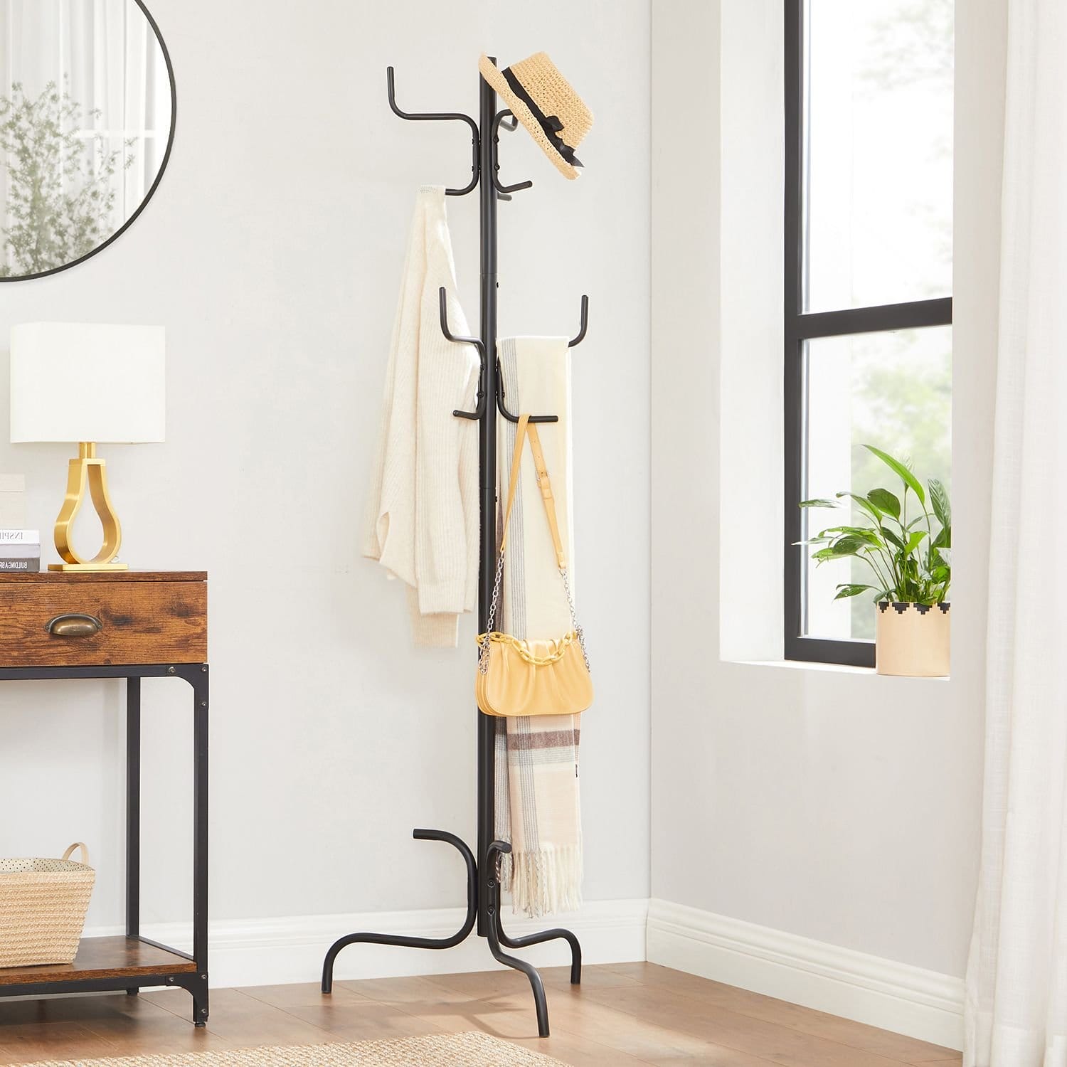 SONGMICS Coat Rack, Freestanding Metal Coat Tree with 6 Hooks, for Coats, Hats, Bags, 54 x 54 x 171.1 cm, Black RCR029B01 2 SONGMICS Coat Rack, Freestanding Metal Coat Tree with 6 Hooks, for Coats, Hats, Bags, 54 x 54 x 171.1 cm, Black RCR029B01 - Billede 2