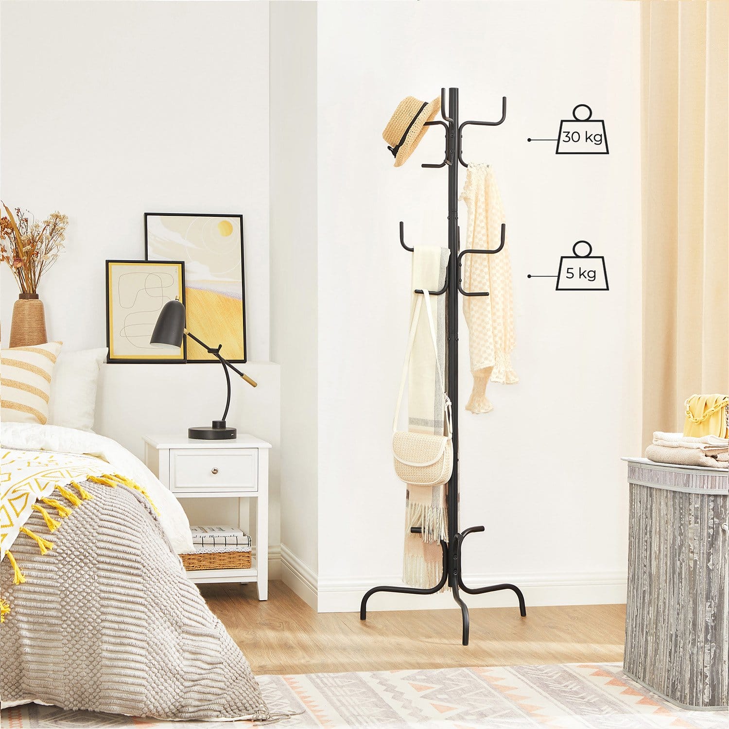 SONGMICS Coat Rack, Freestanding Metal Coat Tree with 6 Hooks, for Coats, Hats, Bags, 54 x 54 x 171.1 cm, Black RCR029B01 3 SONGMICS Coat Rack, Freestanding Metal Coat Tree with 6 Hooks, for Coats, Hats, Bags, 54 x 54 x 171.1 cm, Black RCR029B01 - Billede 3