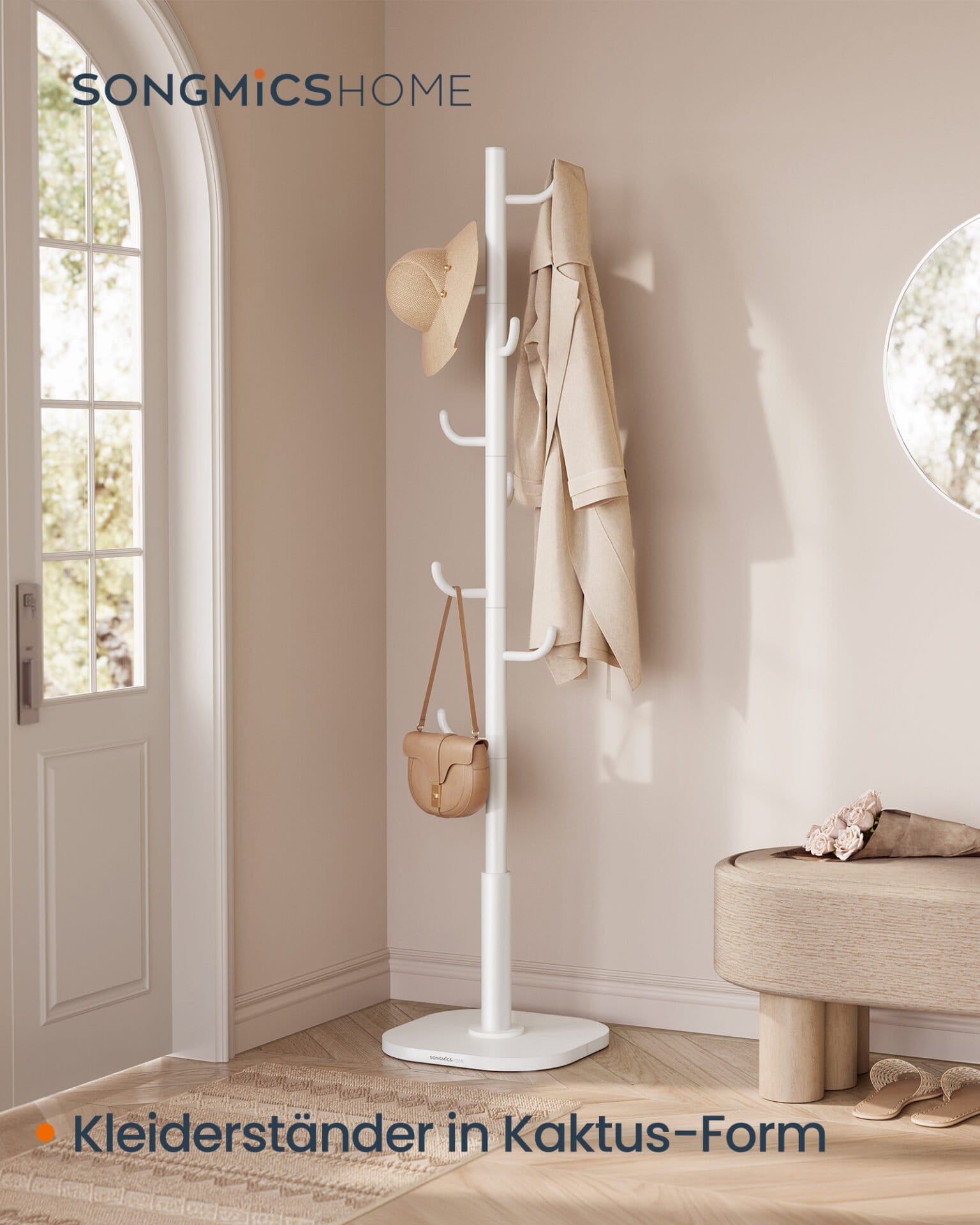 SONGMICS HOME Cactus-Shaped Coat Rack, Coat Rack Stand, Standing Coat Rack, 8 Sturdy Hooks with Curved Ends, 175.3 cm Tall, for Clothes, Hats, Bags, Cloud White RCR039W01 2 SONGMICS HOME Cactus-Shaped Coat Rack, Coat Rack Stand, Standing Coat Rack, 8 Sturdy Hooks with Curved Ends, 175.3 cm Tall, for Clothes, Hats, Bags, Cloud White RCR039W01 - Billede 2