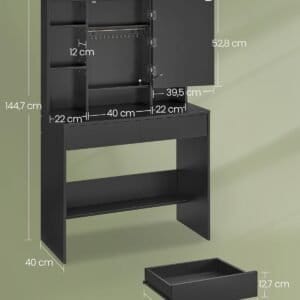 VASAGLE Dressing Table with Stool and Lighting, Power Strip, Mirror, Dressing Table, 40 x 80 x 134.8 cm, Cosmetic Table with Drawers, Padded Stool, Matte White / Pale Gold RVT019W01