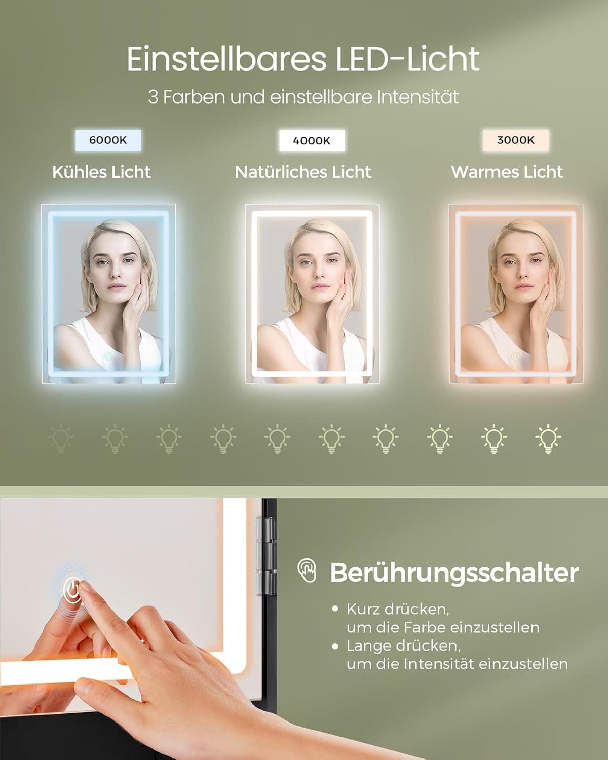 VASAGLE Dressing Table with Stool and Lighting, Power Strip, Mirror, Dressing Table, 40 x 80 x 134.8 cm, Cosmetic Table with Drawers, Padded Stool, Matte White / Pale Gold RVT019W01 3 VASAGLE Dressing Table with Stool and Lighting, Power Strip, Mirror, Dressing Table, 40 x 80 x 134.8 cm, Cosmetic Table with Drawers, Padded Stool, Matte White / Pale Gold RVT019W01 - Billede 3