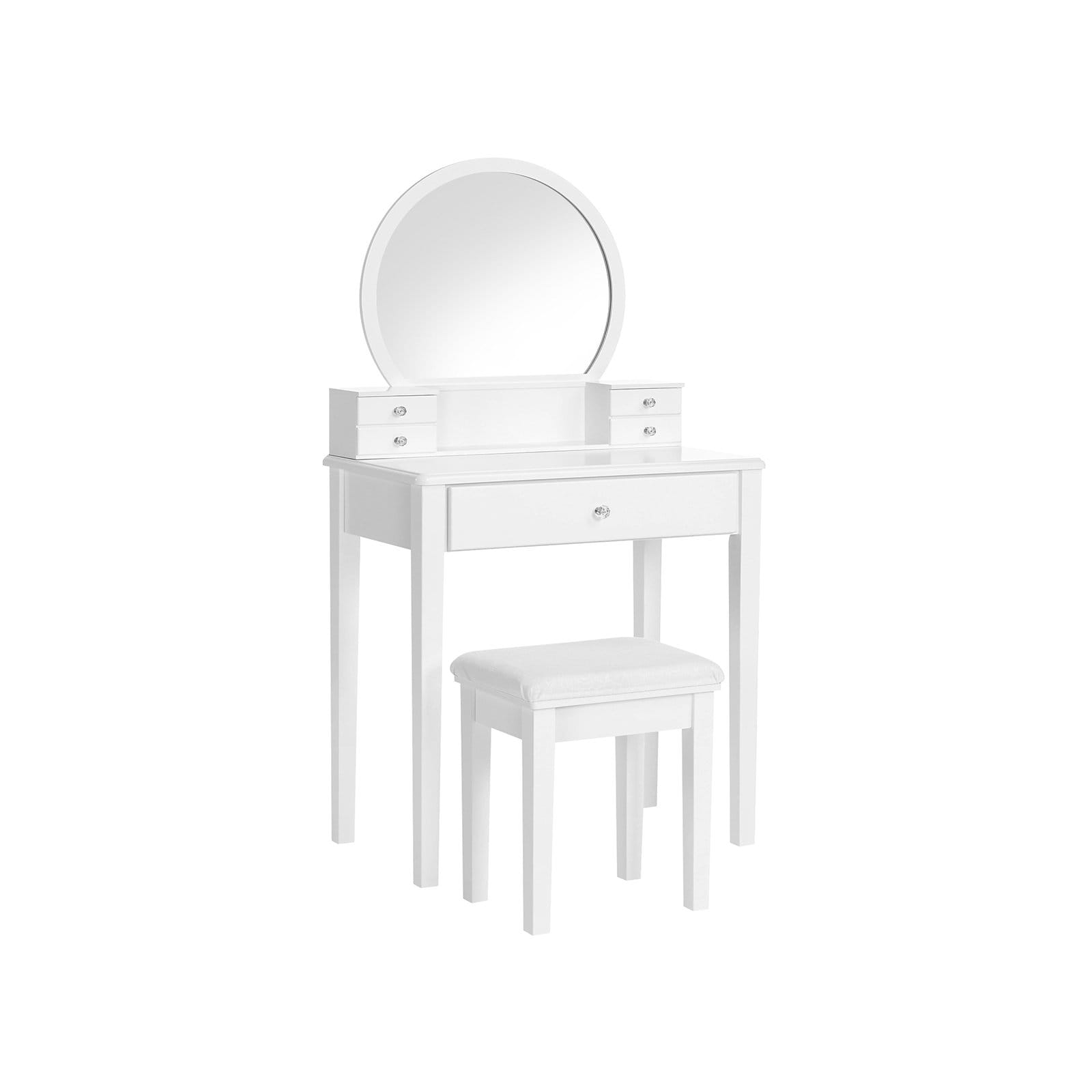 VASAGLE Dressing Table Set with Mirror, 10 Dimmable Bulbs, Modern, Padded Stool, 5 Drawers, 70 x 40 x 134 cm, Gift Idea, White RDT151W01 1 VASAGLE Dressing Table Set with Mirror, 10 Dimmable Bulbs, Modern, Padded Stool, 5 Drawers, 70 x 40 x 134 cm, Gift Idea, White RDT151W01