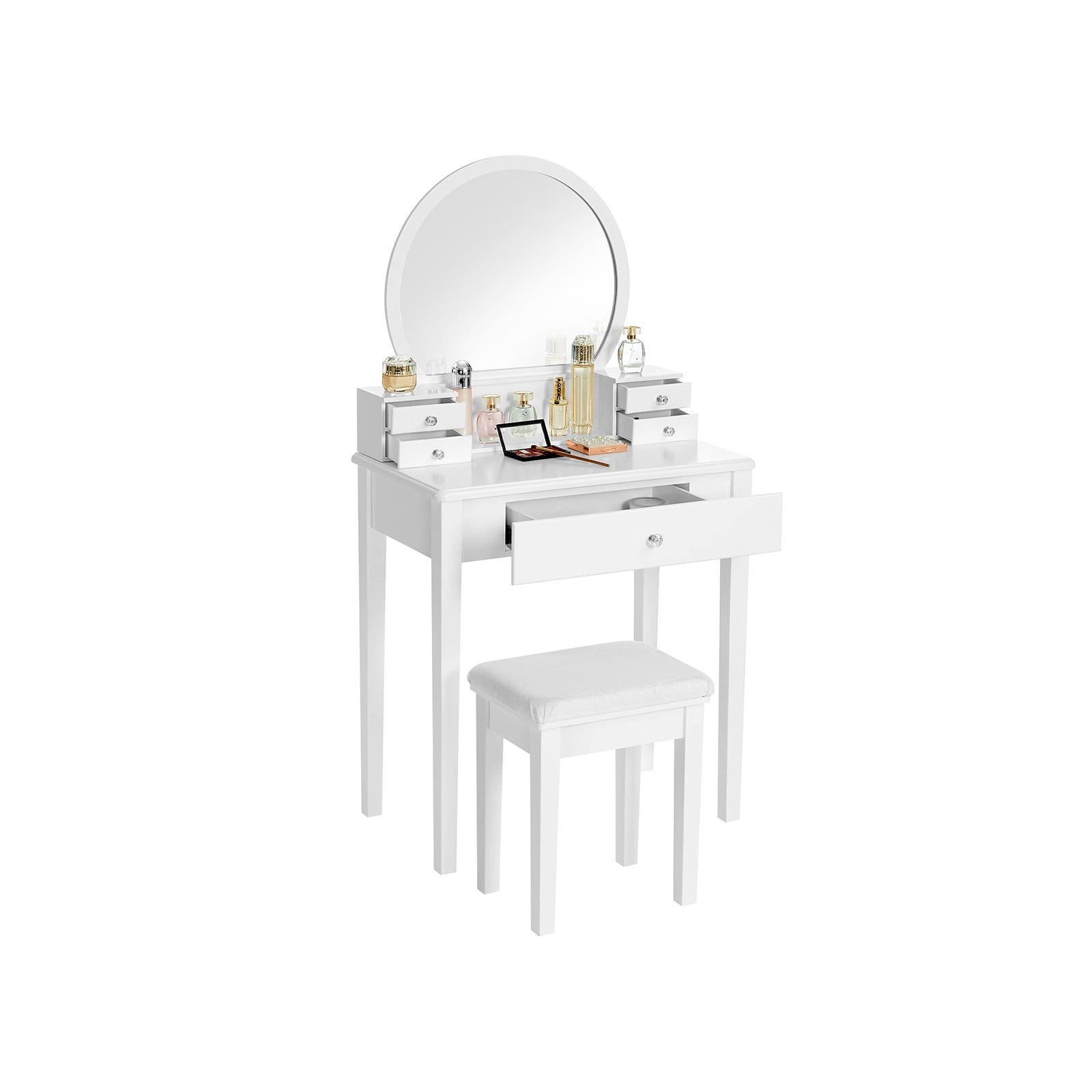 VASAGLE Dressing Table Set with Mirror, 10 Dimmable Bulbs, Modern, Padded Stool, 5 Drawers, 70 x 40 x 134 cm, Gift Idea, White RDT151W01 2 VASAGLE Dressing Table Set with Mirror, 10 Dimmable Bulbs, Modern, Padded Stool, 5 Drawers, 70 x 40 x 134 cm, Gift Idea, White RDT151W01 - Billede 2