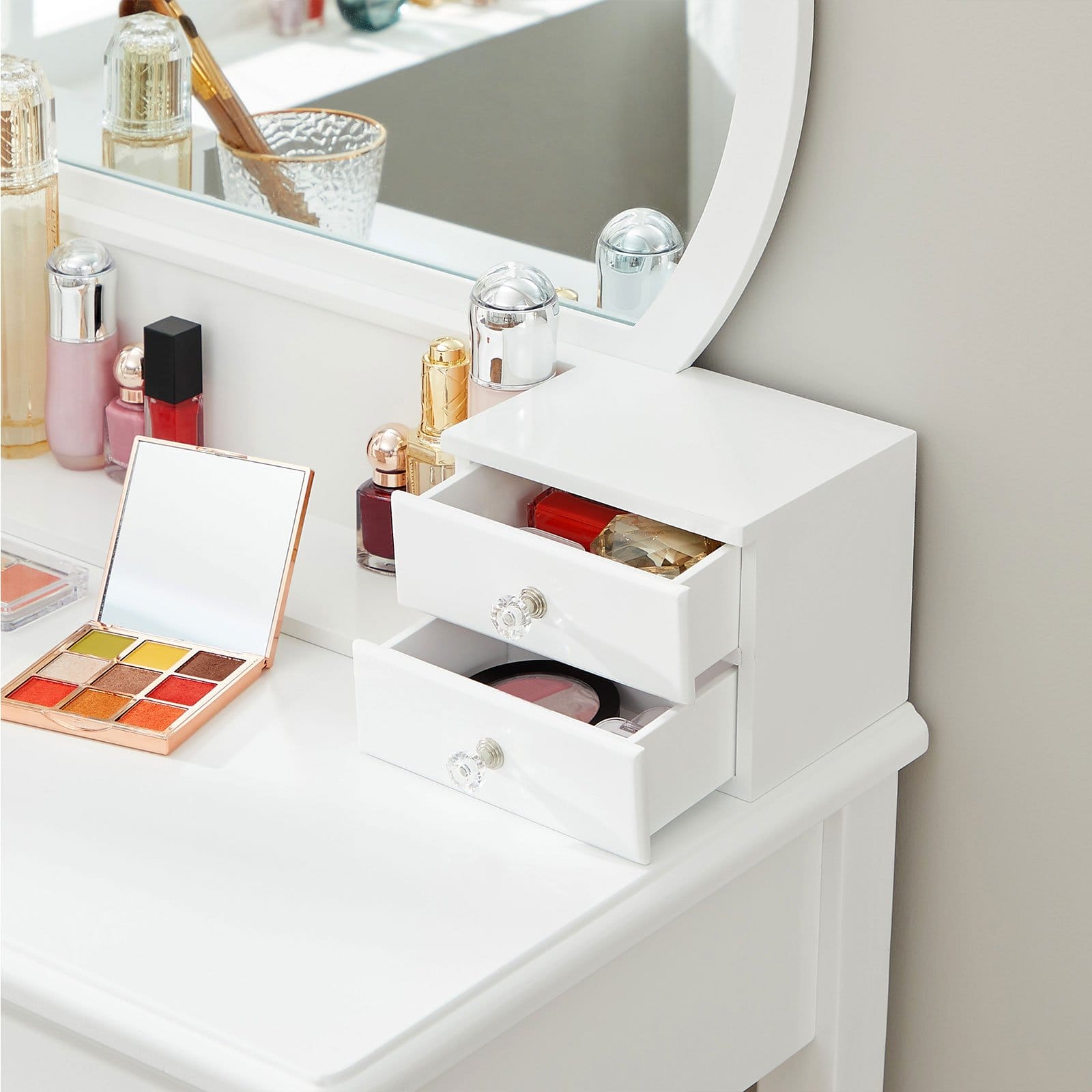 VASAGLE Dressing Table Set with Mirror, 10 Dimmable Bulbs, Modern, Padded Stool, 5 Drawers, 70 x 40 x 134 cm, Gift Idea, White RDT151W01 5 VASAGLE Dressing Table Set with Mirror, 10 Dimmable Bulbs, Modern, Padded Stool, 5 Drawers, 70 x 40 x 134 cm, Gift Idea, White RDT151W01 - Billede 5