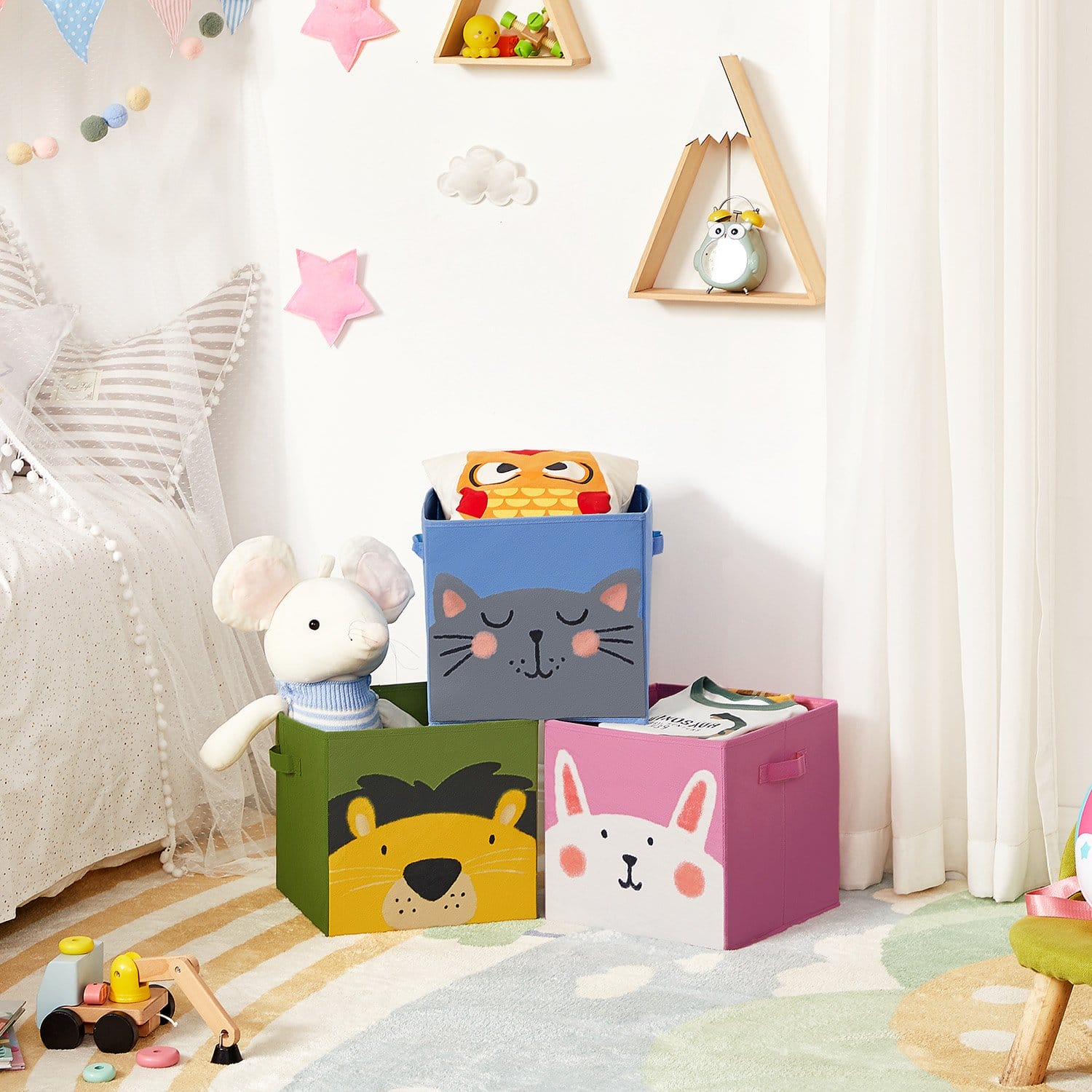 SONGMICS Kids Storage Organisers, Set of 3, Stackable Toy Organiser Boxes, Folding Organisers with Handles, Magnetic Lid, for Kid’s Room, Playroom, Animal Theme, Pink, Blue, Green and Grey RFB760P01 3 SONGMICS Kids Storage Organisers, Set of 3, Stackable Toy Organiser Boxes, Folding Organisers with Handles, Magnetic Lid, for Kid’s Room, Playroom, Animal Theme, Pink, Blue, Green and Grey RFB760P01 - Billede 3